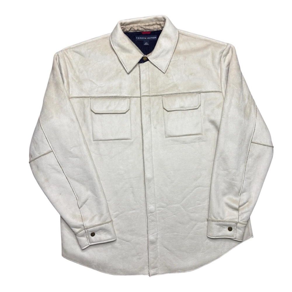 Tommy Hilfiger Ivory Cream Faux Suede Fleece Lined Shirt Jacket Size Large